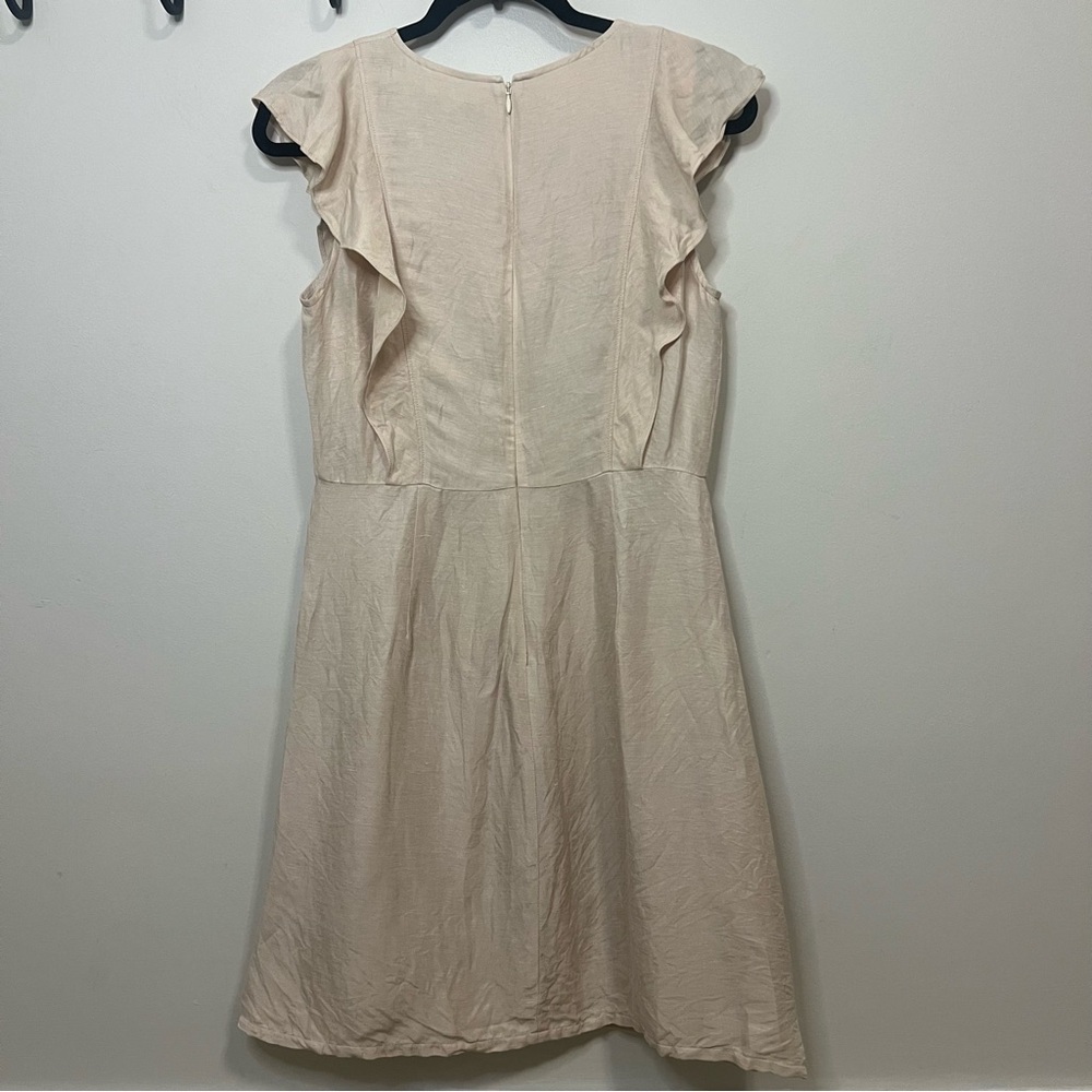J. Crew Cream Ruffle Sleeve Midi Dress Boho Linen Lined with Pockets Boho Summer - Picture 6 of 8